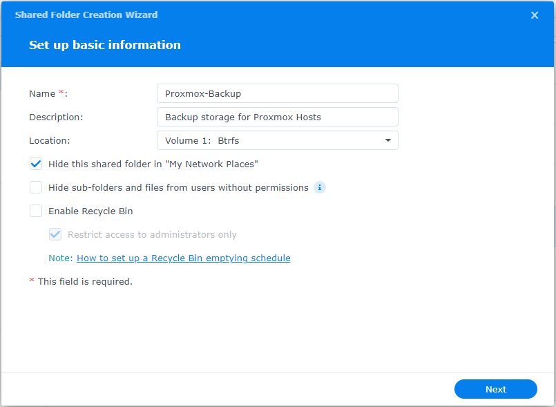 Synology Shared Folder Name and Visibility Settings