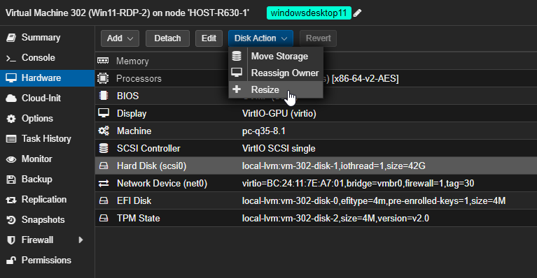 Proxmox Disk Resize Interface