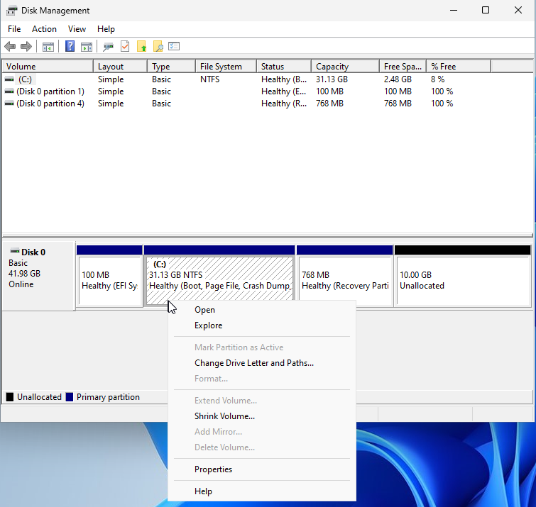 Disk Management Extend Volume Grayed Out