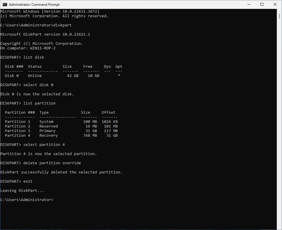 DiskPart Command Execution