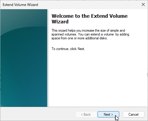 Extend Volume Wizard First Page