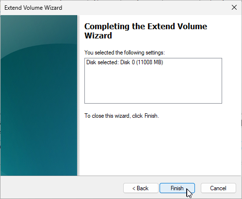 Extend Volume Finish Button
