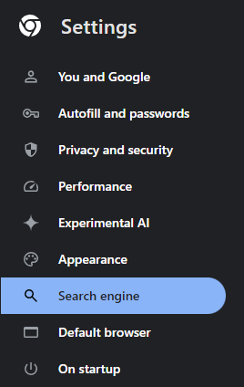 Chrome Search Engine Settings