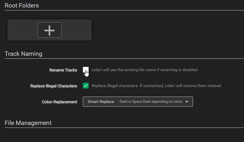 Lidarr Rename Tracks Checkbox