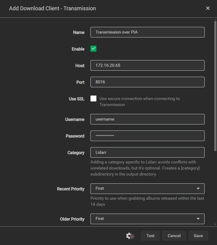 Lidarr Transmission Client Configuration Part 1
