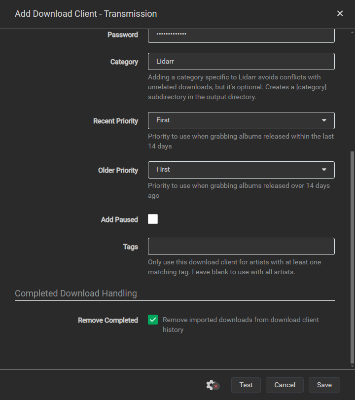 Lidarr Transmission Client Configuration Part 2