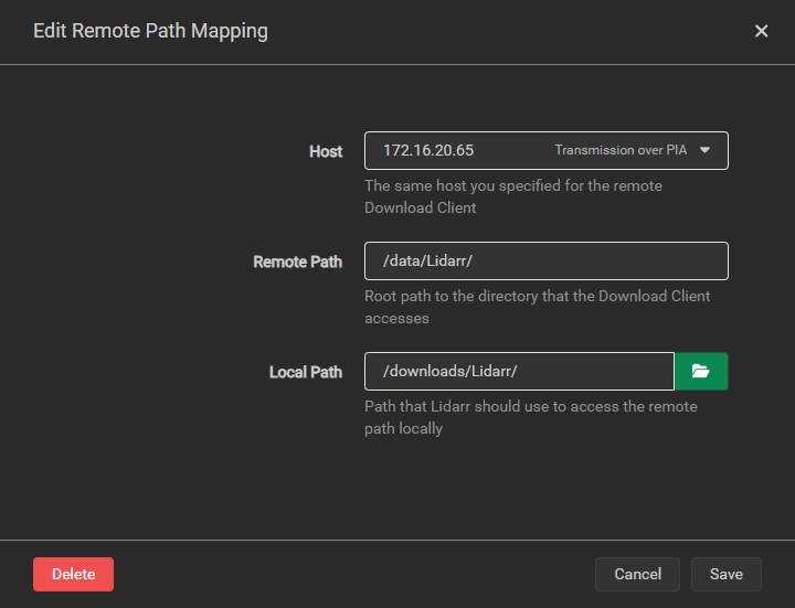 Lidarr Remote Path Mapping with Category
