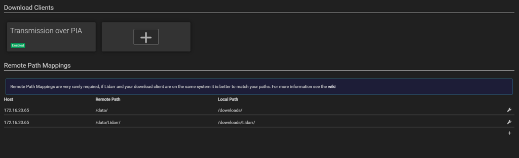 Lidarr Download Client Page Overview