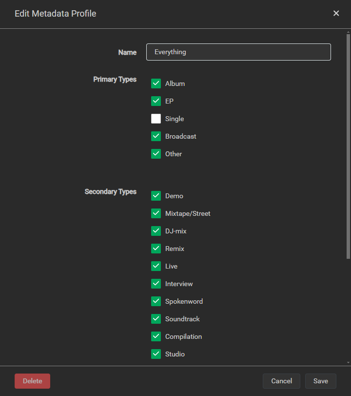 Lidarr Metadata Profile Everything Part 1