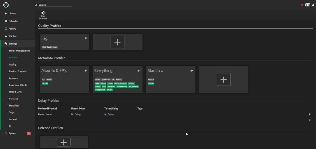 Lidarr Profiles Overview