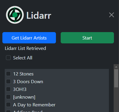 Lidify Artist List from Lidarr