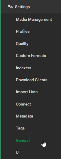Lidarr Settings General Page