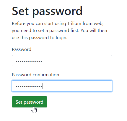 Trilium Set Password Screen