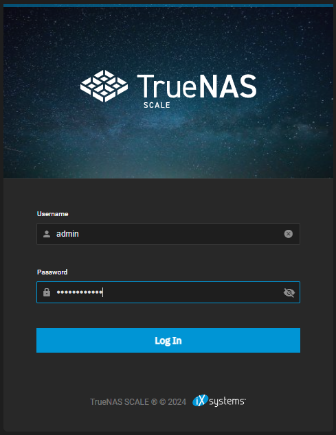 TrueNAS Web Login Page