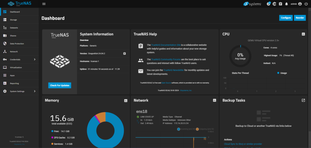 TrueNAS Dashboard