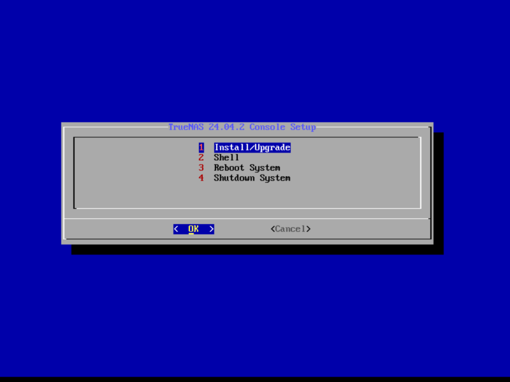 TrueNAS Console Setup Install Upgrade