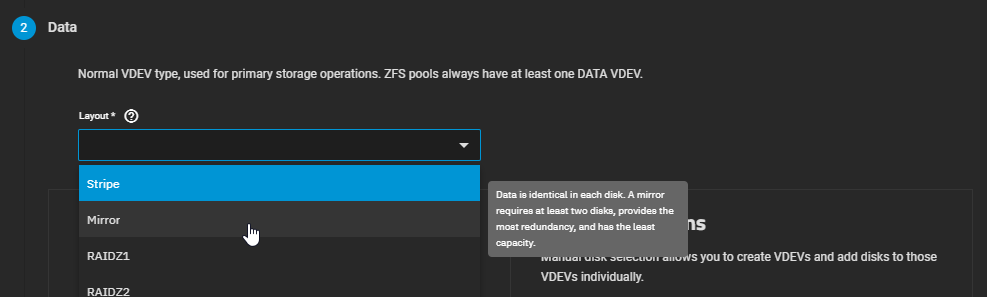 TrueNAS Pool Layout Mirror Selection