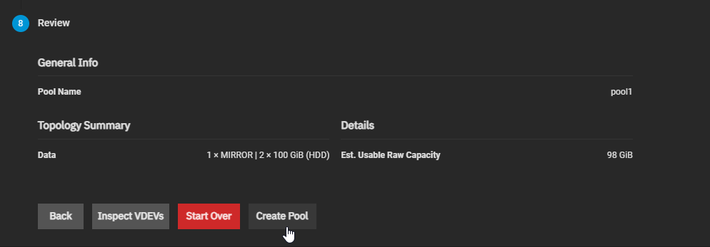 TrueNAS Pool Review and Create