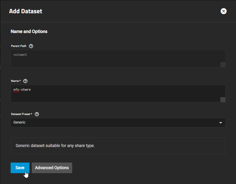 TrueNAS Dataset Name Configuration