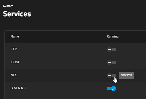 TrueNAS NFS Service Slider