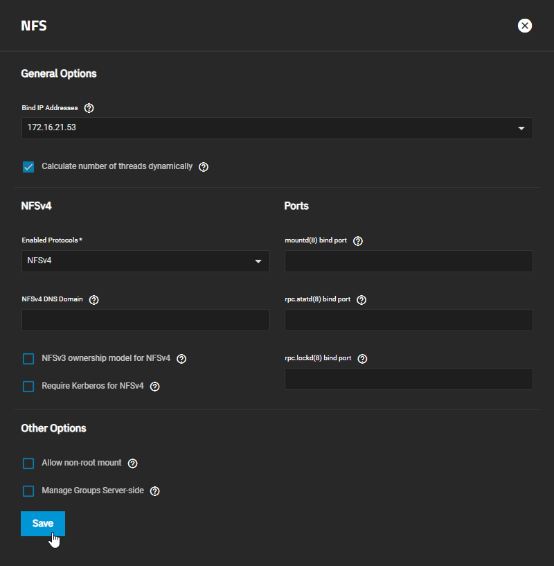 TrueNAS NFS Service Configuration Settings