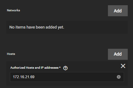 TrueNAS NFS Authorized Hosts Configuration