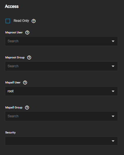 TrueNAS NFS Advanced Options Mapall User