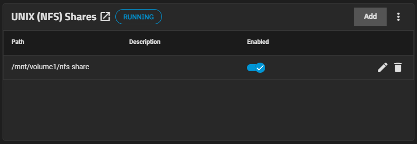 TrueNAS NFS Share Created and Enabled