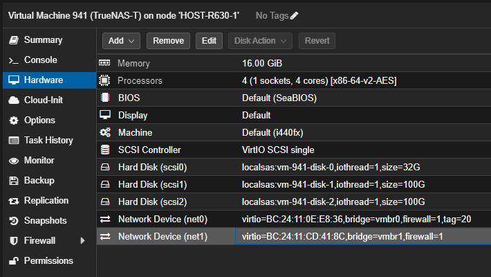 Proxmox Hardware List with New Network Device