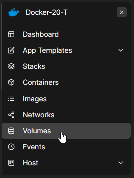 Portainer Volumes Page