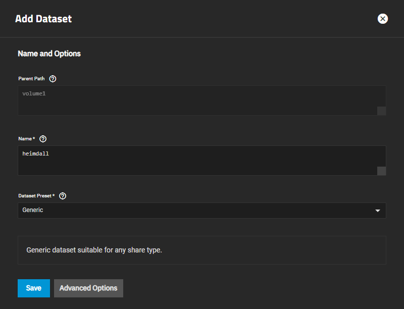 TrueNAS Dataset Name Configuration