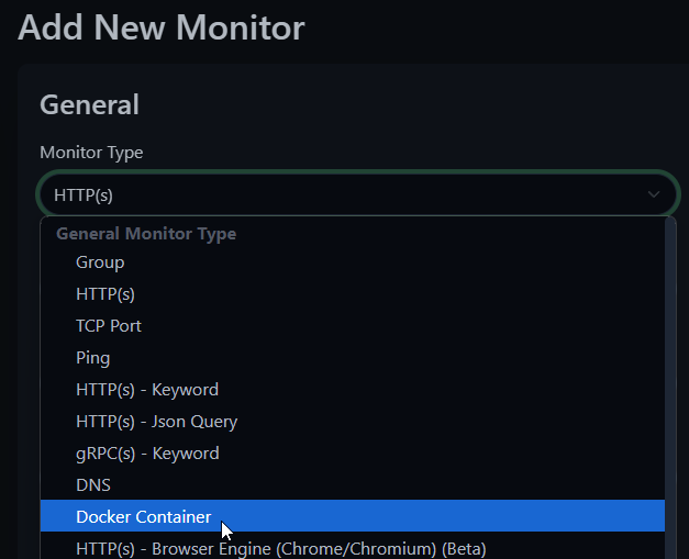 Uptime-Kuma Monitor Type Docker Container