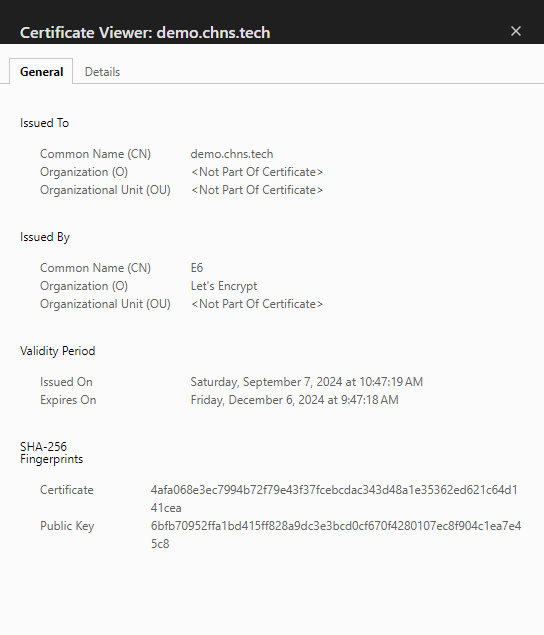 SSL Certificate Details from Let's Encrypt
