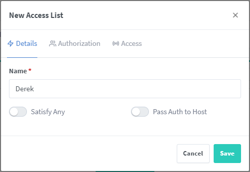 Nginx Proxy Manager Access List Details