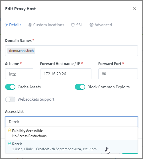 Nginx Proxy Manager Apply Access List to Proxy Host