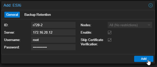 Proxmox Add ESXi Storage Configuration