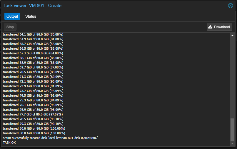 Proxmox Import Task OK Completion