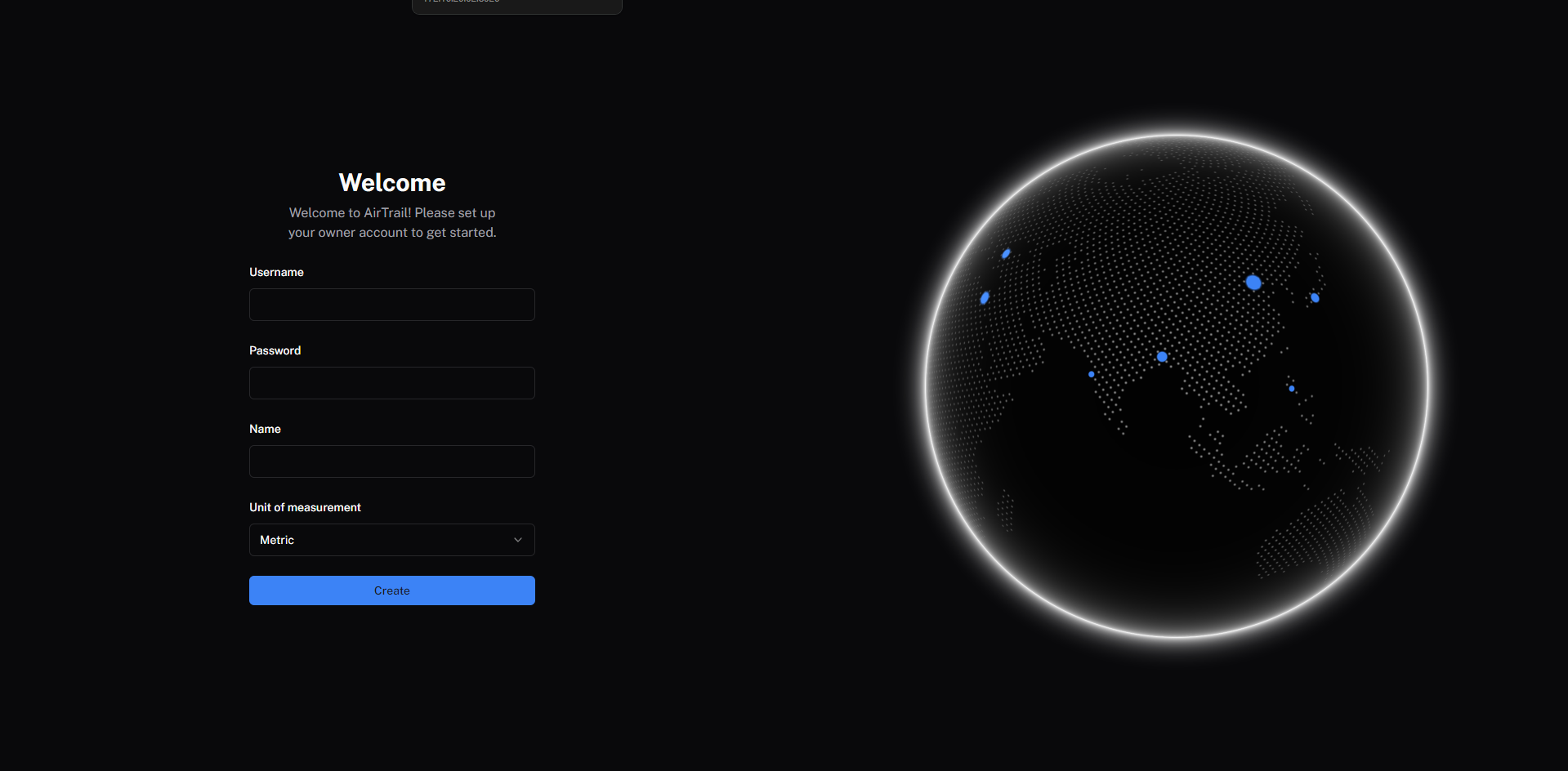 AirTrail Welcome Login Screen