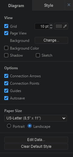 Draw.io Settings Panel