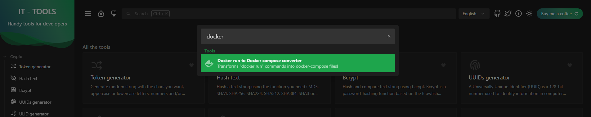 IT Tools tool card grid with search bar