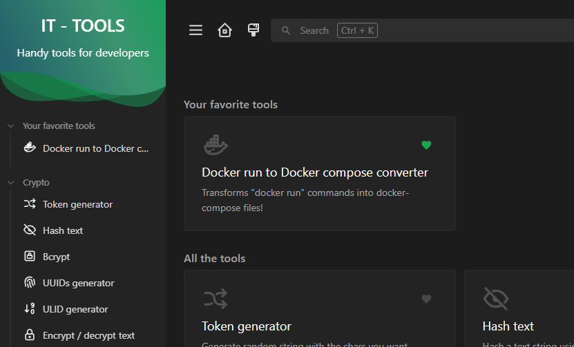 IT Tools favorited tools at top of list