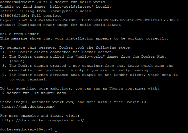 Docker hello-world output