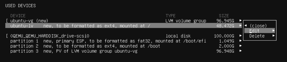 Edit Partition Option