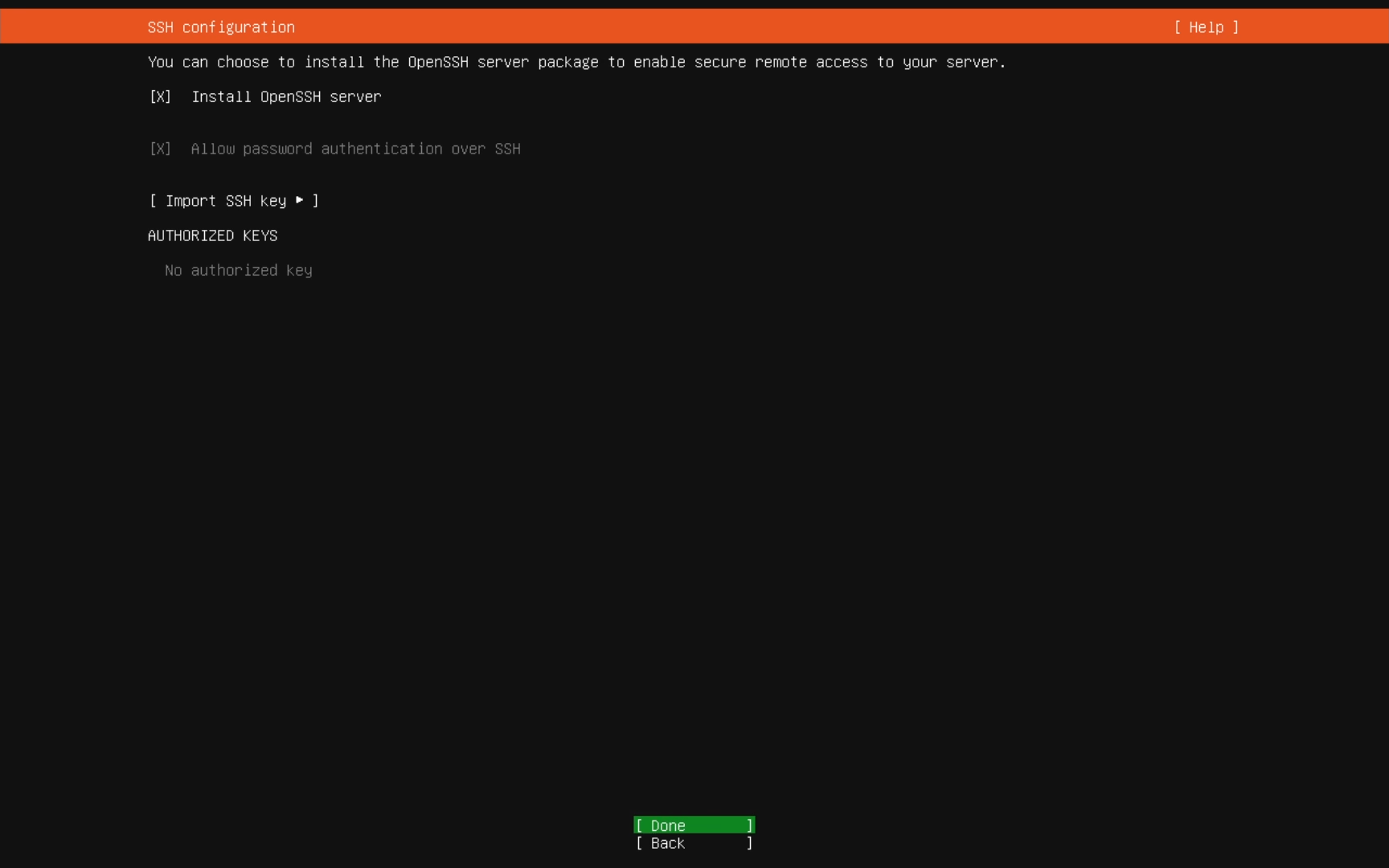 SSH Configuration Screen
