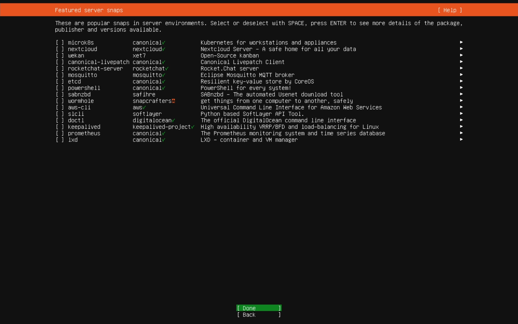 Featured Server Snaps Selection Screen