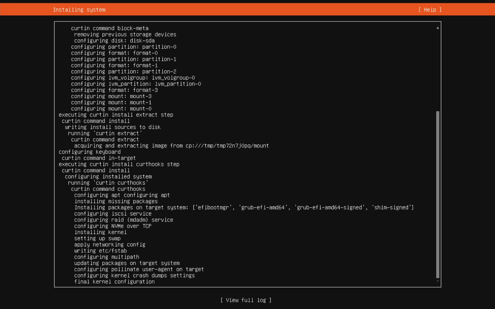 System Installation Progress Screen