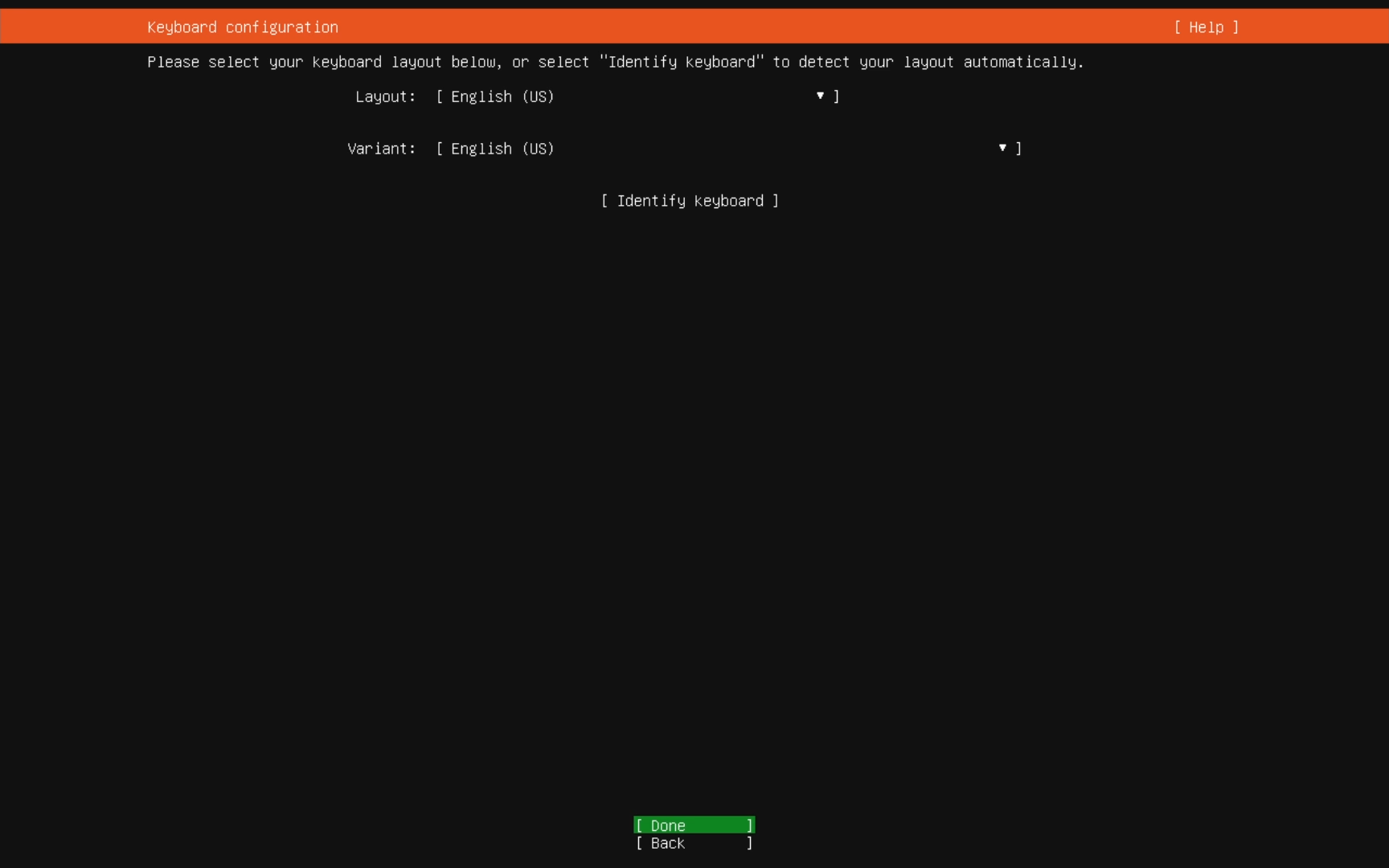 Keyboard Configuration Screen