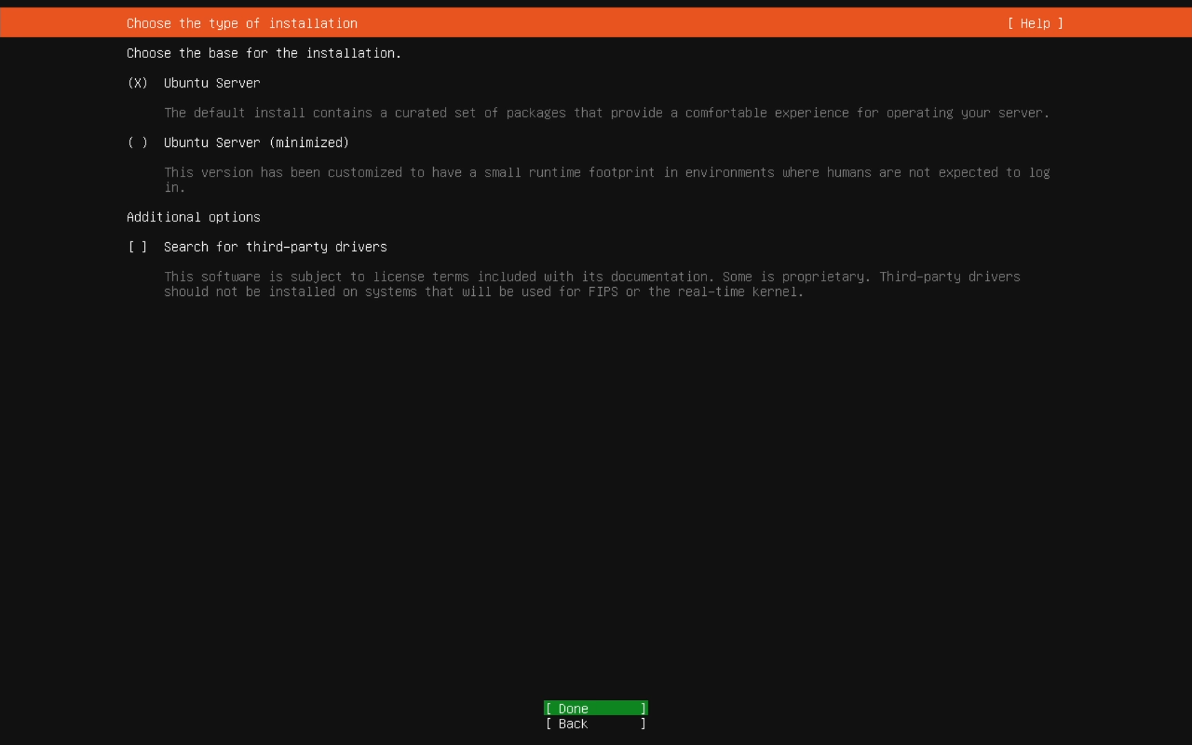 Installation Type Selection Screen