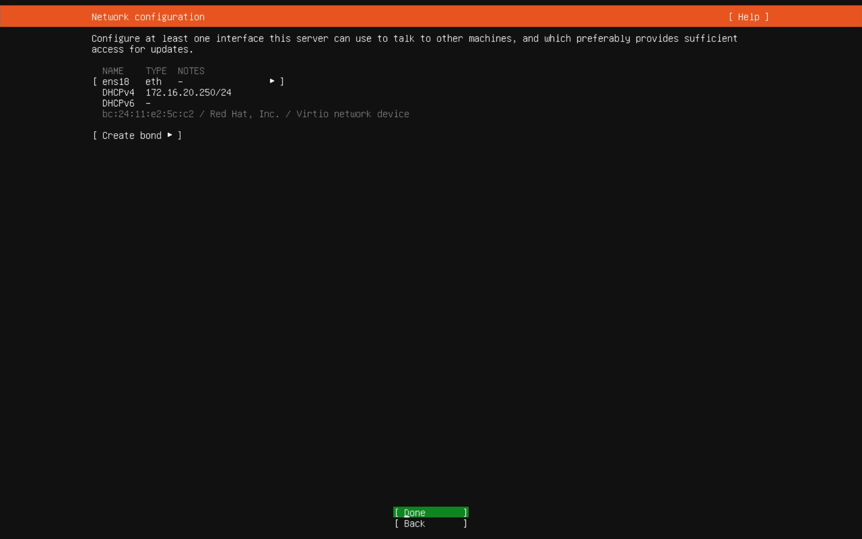 Network Configuration Screen