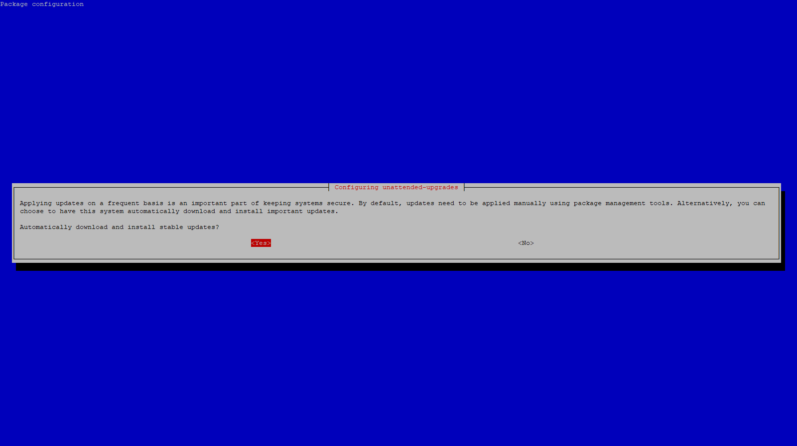 Unattended Upgrades Configuration Screen